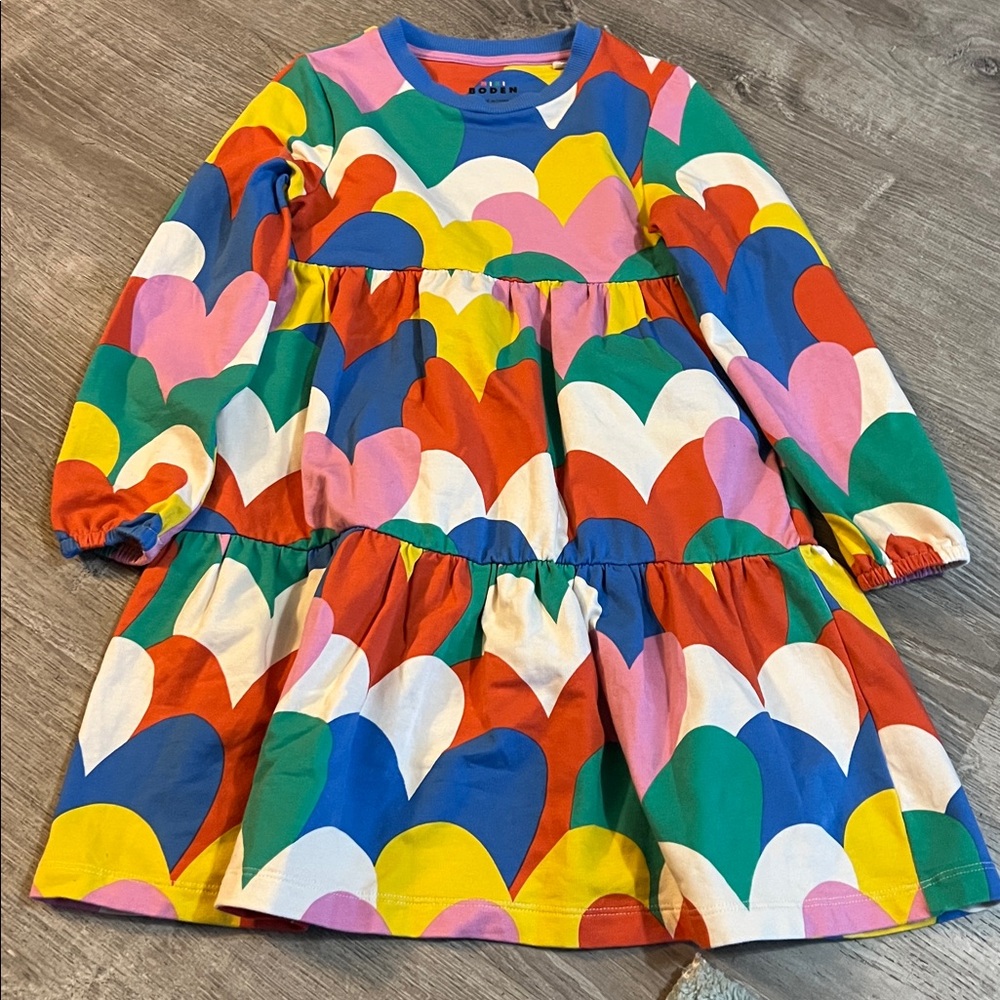 Mini Boden Multicolor Dress with Heart Design